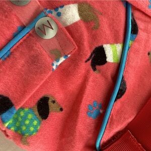 Deep pink Dog Print flannel pajamas  with Blue Trim